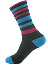 Load image into Gallery viewer, GIZMO Wooly-G Socks - Velo Stripes - Turquoise/Pink - Medium Only