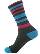 Load image into Gallery viewer, GIZMO Wooly-G Socks - Velo Stripes - Turquoise/Pink
